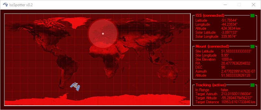 Screenshot der IssSpotter GUI Screenshot der IssSpotter GUI