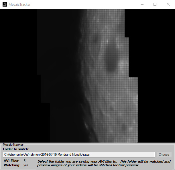Screenshot der MosaicTracker GUI